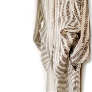 Zara Ecru Lapel Collar Chain Print Shirt Button-down Top